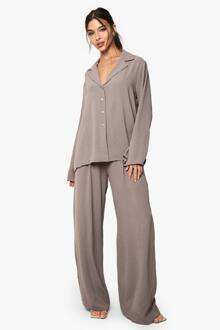 Geweven Oversized Overhemd & Broek Met Trekkoord Co-Ord, Mocha - 38