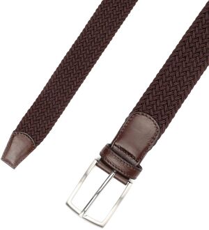 Geweven riem met detail van leer Donkerbruin - 105 cm