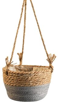 Geweven Rotan Opknoping Planter Bloempot Plant Mand Balkon Tuin Home Decor 5AC304565-GY25