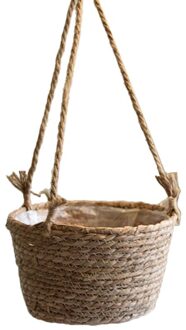 Geweven Rotan Opknoping Planter Bloempot Plant Mand Balkon Tuin Home Decor 5AC304565-N25
