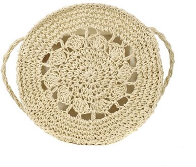 Geweven Rotan Zak Ronde Stro Schoudertas Kleine Strand Handtassen Vrouwen Zomer Hollow Handgemaakte Messenger Crossbody Tassen EEN Beige