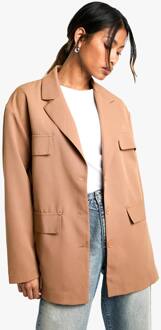 Geweven Slordige Oversized Blazer Met Zakken, Camel - 44