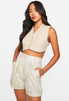 Geweven Super Crop Getailleerd Tank, Light Stone