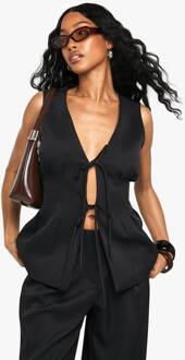 Geweven Tank Met Strikdetail En Geplooide Voorkant, Black - 38