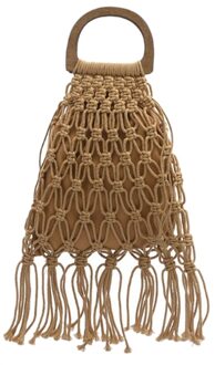 Geweven Zak Houten Draagbare Hollow Katoenen Touw Kwastje Strandtas Netto Zak Gebreide Handtas donker khaki