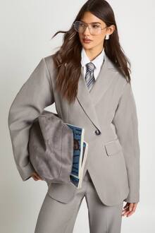 Gewoven Op Maat Gemaakte Blazer Met Tonvormige Mouwen En Wrap-Stijl, Light Grey - 42