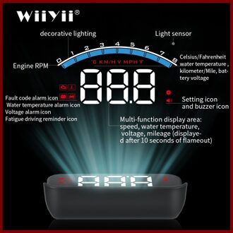 Geyiren M6S Obd Hud Auto Head Up Display Met Zonnekap OBD2 Motor Rpm Snelheid Meter Voltage Water Temperatuur Alarm C200