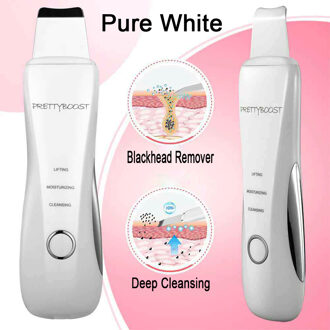 Gezicht Diepe Reiniging Trillen Huid Scrubber Verwijderen Vuil Mee-eter Verminderen Rimpels Facial Lifting Peeling Tool Ultrasone Schop puur wit