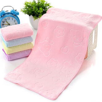 Gezicht Handdoek Dier Reliëf Microfiber Quick-Dry Polyester Fiber Handdoeken Voor Heat Relief Effen Kleur 35*75Cm roze
