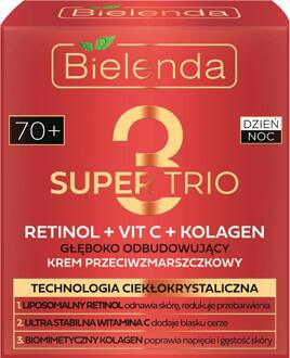 Gezichtscrème Bielenda Super Trio Retinol + Vit C + Collagen Deeply Rebuilding Anti-Wrinkle Cream 70+ Day / Night 50 ml