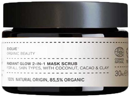 Gezichtsmasker Evolve Organic Beauty Radiant Glow 2-in-1 Mask Scrub 30 ml