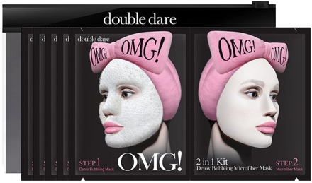 Gezichtsmasker OMG! Double Dare 2 in 1 Kit Bubbling Microfiber Mask 5 st