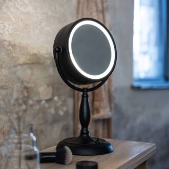 Gezichtsspiegel met verlichting, zwart, metaal, hoogte 36 cm