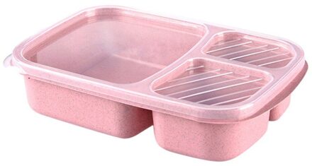 Gezond Materiaal Lunchbox 3 Layer Tarwe Stro Bento Dozen Magnetron Servies Voedsel Opslag Container Lunchbox #15 roze