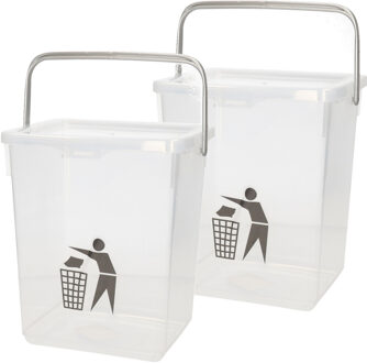 Gft afvalbakje voor aanrecht - 2x - 5L - klein - transparant - afsluitbaar - 20 x 17 x