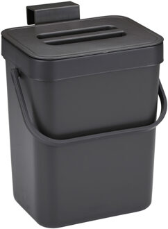 Gft afvalbakje voor aanrecht of aan keuken kastje - 5L - antraciet - afsluitbaar - 24 x 19 x 14 cm
