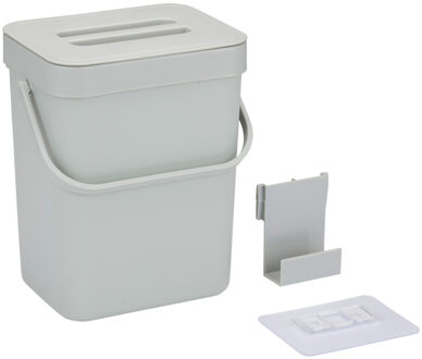 Gft afvalbakje voor aanrecht of aan keuken kastje - 5L - grijs - afsluitbaar - 24 x 19 x 14 cm