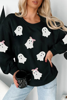 Ghost Print Pullover Sweater - maat M Zwart