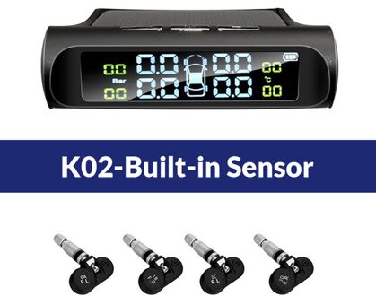 Giausa Solar Power Auto Tpms Bandenspanningscontrolesysteem Auto Alarmsystemen Druk Externe Sensor K02-Built-in sensor