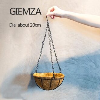 Giemza Hangen Bloempot Outdoor Set Mand Potten Indoor Houder Metalen Iron Palm Natuurlijke Vezel Hanger Balkon Decor diameter 20cm