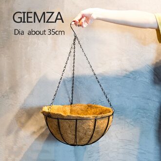 Giemza Hangen Bloempot Outdoor Set Mand Potten Indoor Houder Metalen Iron Palm Natuurlijke Vezel Hanger Balkon Decor diameter 35cm