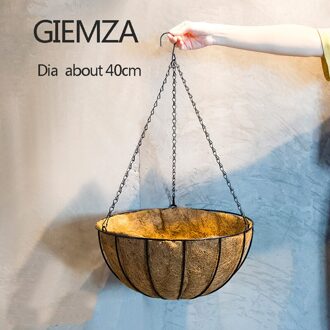 Giemza Hangen Bloempot Outdoor Set Mand Potten Indoor Houder Metalen Iron Palm Natuurlijke Vezel Hanger Balkon Decor diameter 40cm