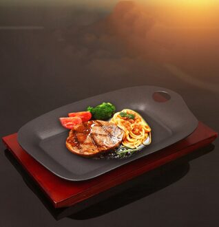 Gietijzeren Roosteren Steak Pan Non Stick Gebraden Emaille Gebakken Pot Plaat Koekenpan Houten Base Houder Kookgerei Gas Oven elektrische