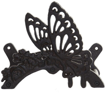Gietijzeren tuinslang wandhouder met vlinder antiek bruin 24,5 x 20,5 cm