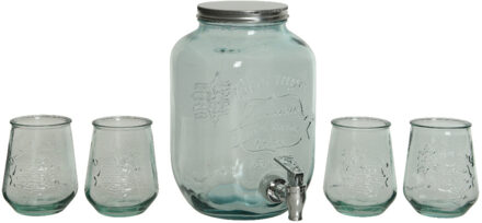 Giftbox met sap/limonade/water dispenser en 4x luxe drink glazen - Drankdispensers Transparant