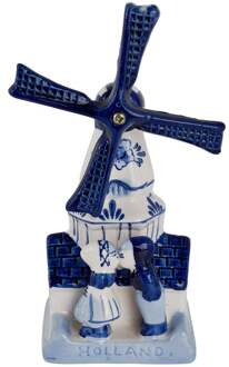 Giftbox molen+huis 14cm paar blauw kussend paartje handgeschilderd Delfts blauw