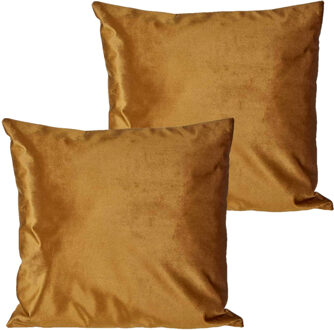 Giftdecor 2x stuks bank/sier kussens voor binnen in de kleur velvet goud 45 x 45 cm - Sierkussens Goudkleurig