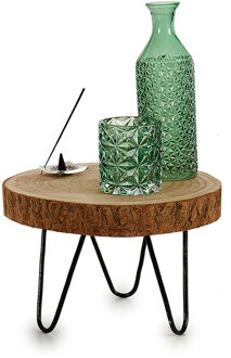 Giftdecor Bijzettafeltje Decowood - Boomstam - hout/metaal - D28 x H20 cm - plantenpot verhoger