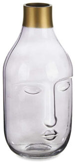 Giftdecor Bloemenvaas Crystal Face - luxe deco glas - grijs transparant - D11 x H24 cm - gouden top