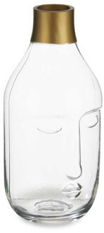Giftdecor Bloemenvaas Crystal Face - luxe deco glas - helder transparant - D11 x H24 cm - gouden top