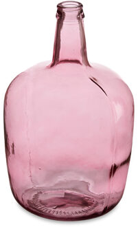 Giftdecor Bloemenvaas - flessen model - glas - roze transparant - 22 x 39 cm