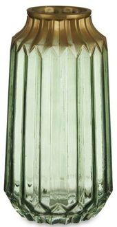 Giftdecor Bloemenvaas - luxe deco glas - groen transparant/goud - 13 x 23 cm - Vazen