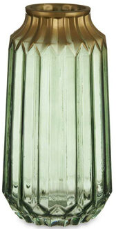 Giftdecor Bloemenvaas - luxe deco glas - groen transparant/goud - 13 x 23 cm