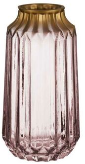 Giftdecor Bloemenvaas - luxe deco glas - roze transparant/goud - 13 x 23 cm - Vazen