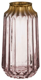 Giftdecor Bloemenvaas - luxe deco glas - roze transparant/goud - 13 x 23 cm