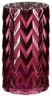 Giftdecor Bloemenvaas - luxe decoratie glas - donkerroze - 11 x 20 cm