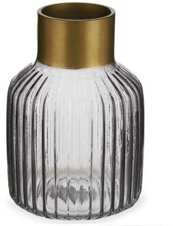 Giftdecor Bloemenvaas - luxe decoratie glas - grijs transparant/goud - 12 x 18 cm - Vazen