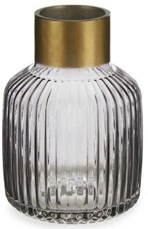 Giftdecor Bloemenvaas - luxe decoratie glas - grijs transparant/goud - 14 x 22 cm - Vazen