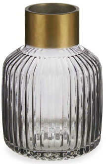 Giftdecor Bloemenvaas - luxe decoratie glas - grijs transparant/goud - 14 x 22 cm