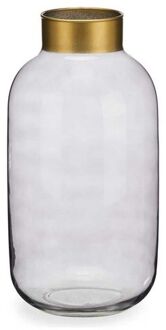 Giftdecor Bloemenvaas - luxe decoratie glas - grijs transparant/goud - 14 x 30 cm - Vazen