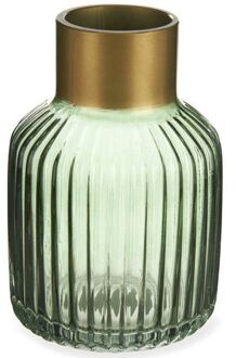 Giftdecor Bloemenvaas - luxe decoratie glas - groen transparant/goud - 12 x 18 cm - Vazen