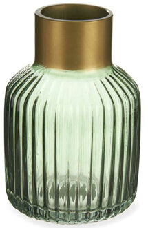 Giftdecor Bloemenvaas - luxe decoratie glas - groen transparant/goud - 12 x 18 cm