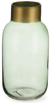 Giftdecor Bloemenvaas - luxe decoratie glas - groen transparant/goud - 12 x 24 cm