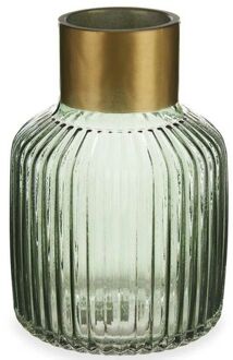 Giftdecor Bloemenvaas - luxe decoratie glas - groen transparant/goud - 14 x 22 cm - Vazen