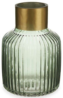 Giftdecor Bloemenvaas - luxe decoratie glas - groen transparant/goud - 14 x 22 cm