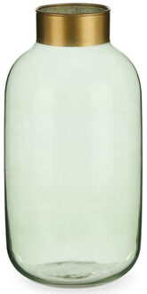 Giftdecor Bloemenvaas - luxe decoratie glas - groen transparant/goud - 14 x 30 cm